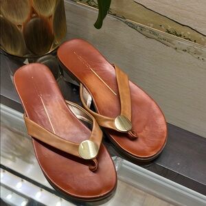 Brown Leather Sandals with Gold Accents
